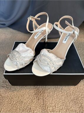 Nina Shoes Ivory Crystal-Embellished Strappy Heel